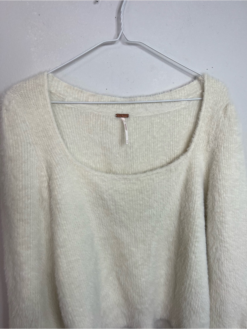 Free People Scoop Neck Fuzzy Knit Sweater in Cream - Picture 4 of 7
